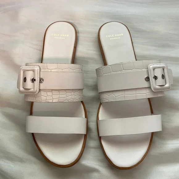 Cole Haan | Shoes | Cole Haan White Flat Buckle Sandals Croc  display picture 2
